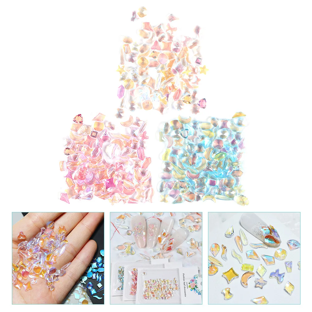 

3pcs 3 Bags Art Rhinestones Flatback Charms Gems Decorations Diy Nail Art Supplies Sparkling Elegant Nail Jewels For Phone Case