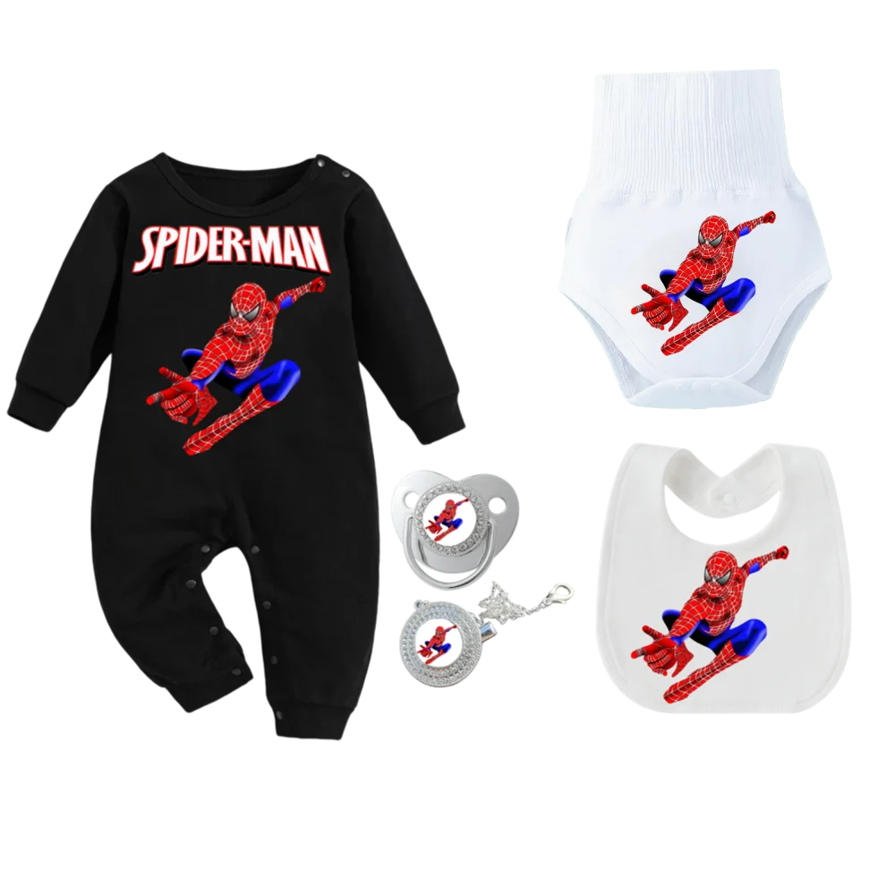 ชุดนอนพิมพ์ลายใหม่สำหรับทารกแรกเกิด กางเกงคลานสำหรับเด็ก ผ้าเช็ดทำความสะอาดเด็ก จุกนมหลอกสำหรับทารกแรกเกิด และที่ใส่จุกนมหลอกสำหรับผู้ชายและผู้หญิง