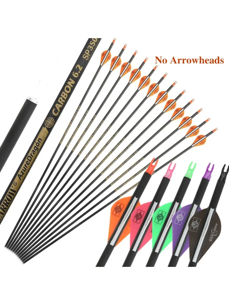 Tir à l'arc flèches en carbone pur colonne vertébrale 400/500/600/ID6.2mm 30 pouces 2 "aubes sans pointes de flèche arc classique tir chasse 6/12 pièces