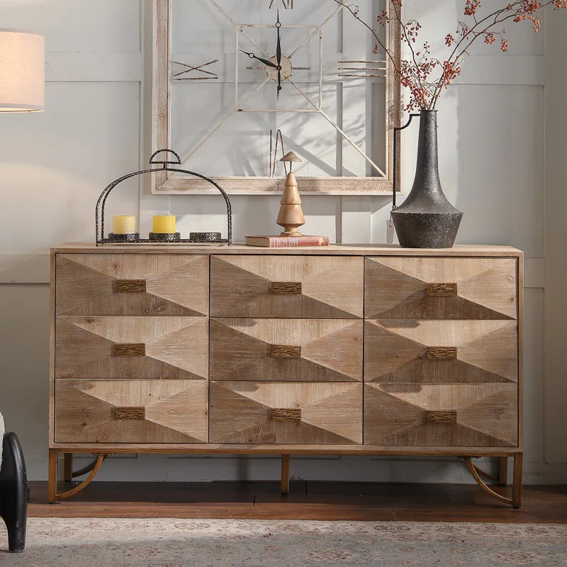 

American retro light luxury wooden dining side cabinet, creative living room entrance cabinet, bed and breakfast hotel