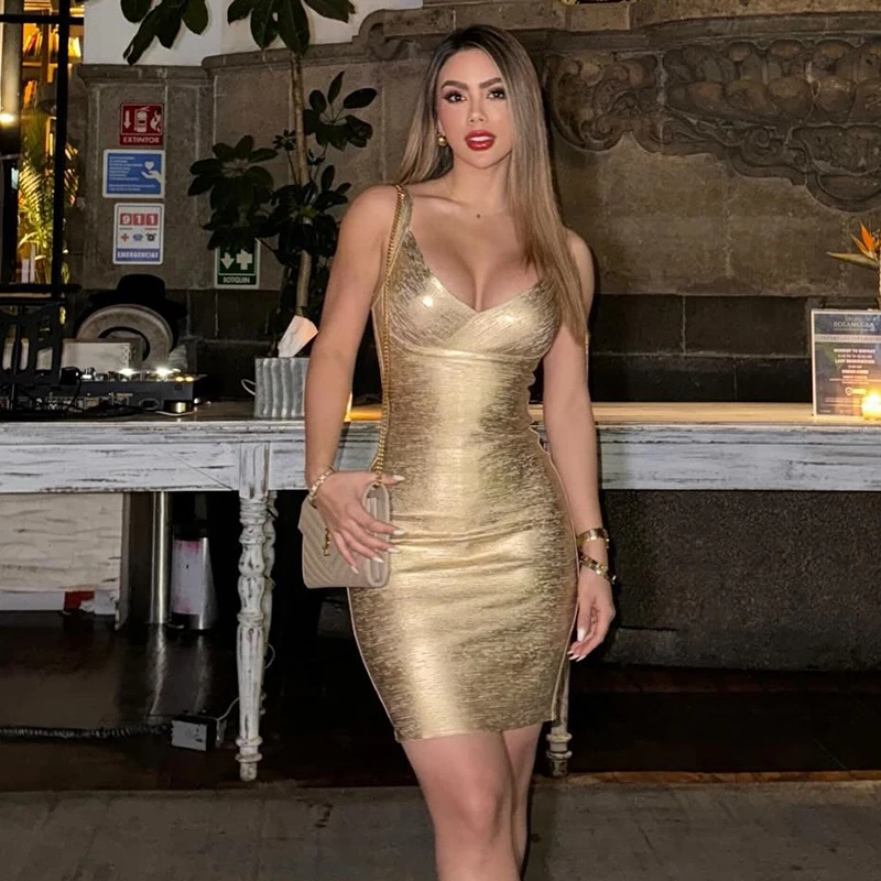 

High Quality Luxury Slim Hip Hugging Dress Spring Women Sleeveless Chest Wrap Zipper Dress High Waist V-neck Backless Mini Dress