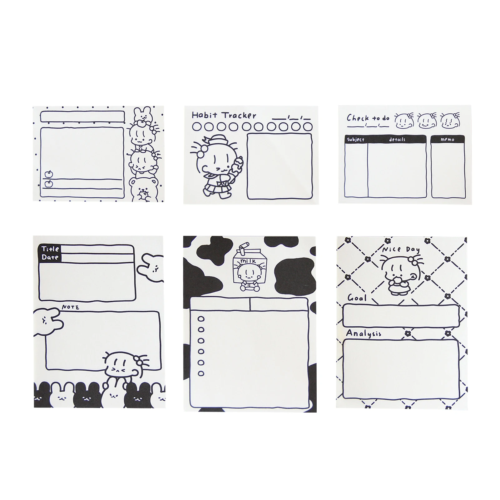 

Cute Cartoon Pattern Note With Non Adhesive For School Student Office Stationery