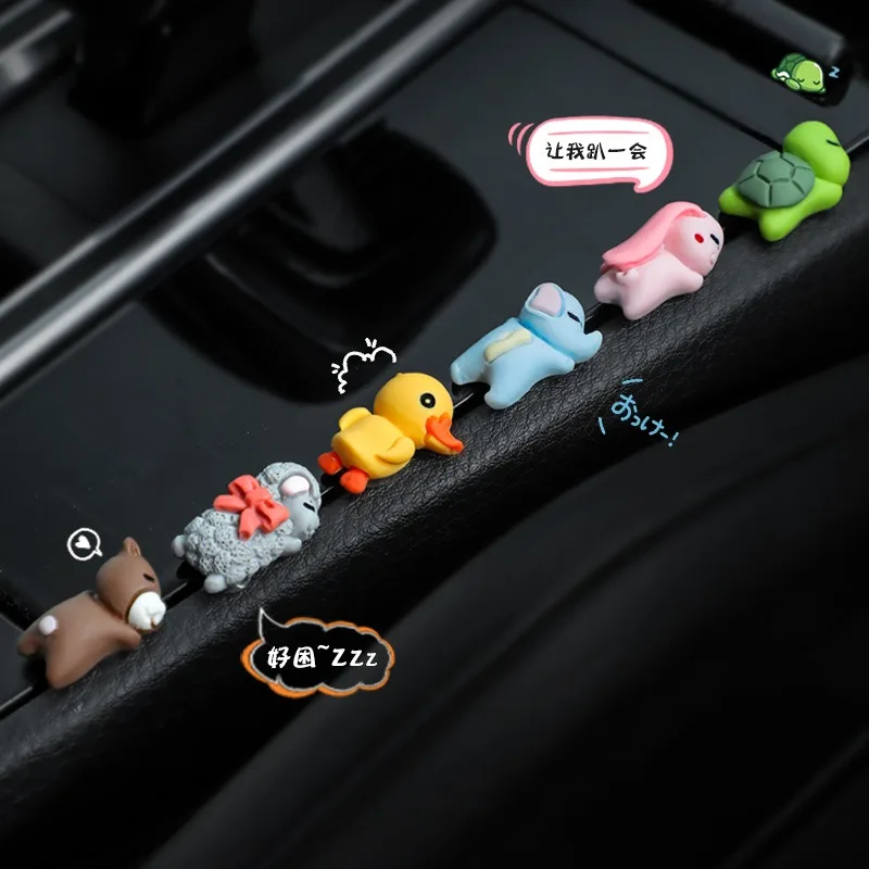 Mini Cartoon Sleeping Animal Ornaments Car Dashboard Cute Toy Animals Decoration Ornament Car Pendant Decor