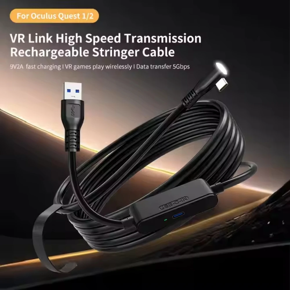 USB3.2 Gen1 VR Link Cable for Meta Quest 3S, Quest 3 PICO 4 VR Headset Fast Charging 9V 2A 5Gbps Data Transfer Cord Accessories