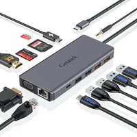 GETATEK USB C Docking Station 13 in 1 Card Reader USB 3.2 Hub Multiport Adapter with 4K HDMI VGA 100W PD Charging Ethernet SD/TF