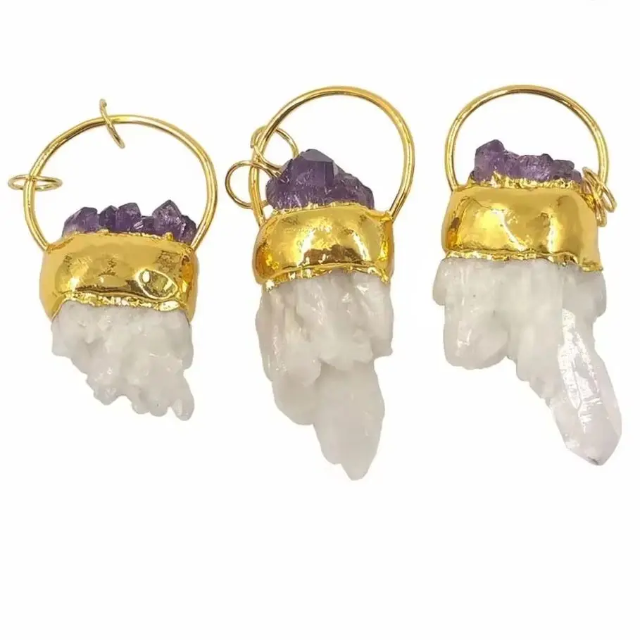 

WT-P1582 WKT New Arrivals Hot Design Women Necklace Pendant White Cluster Quartz And Purple Fashion Beautiful In Gold Plated