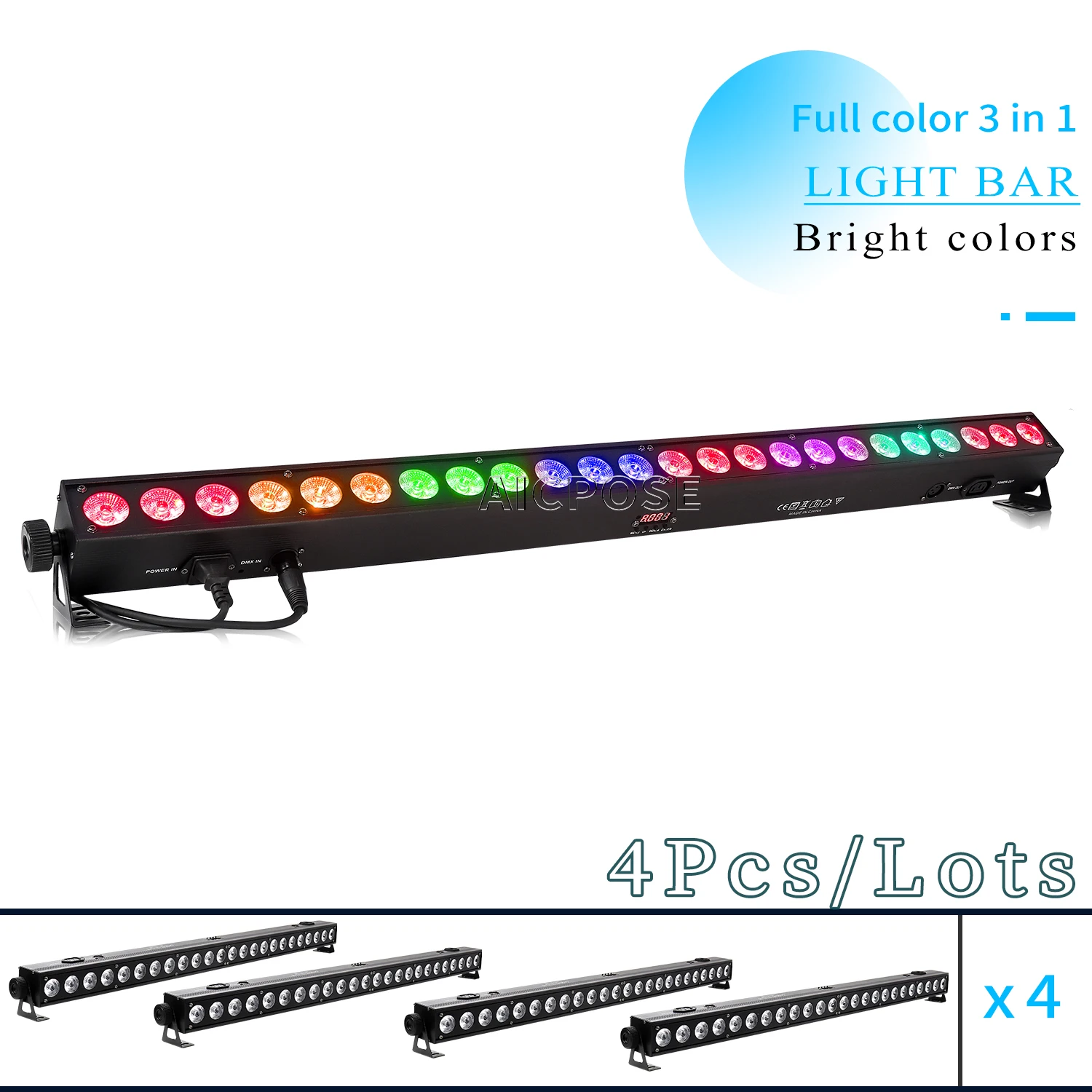 4Pcs 24x3W RGB 3 in 1 LED Wall Washer Large Wide Angle Strip Light DMX Control DJ Disco Stage Equipment Indoor Color Wall Light