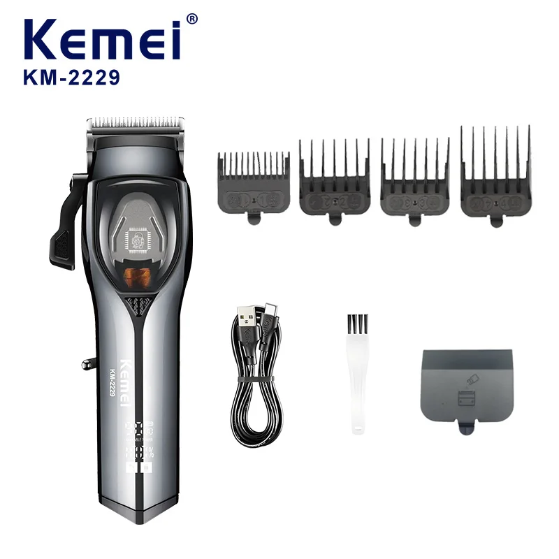 Kemei KM-2229 High-Quality Metallic Electric Hair Clipper, Low Noise, High-Speed, Professional Hair Stylist Trimming Tool.