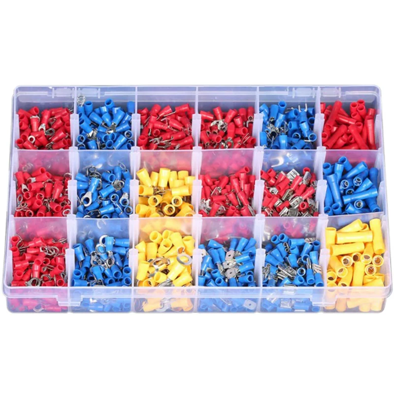

ABRU-1200Pcs Комбинированный набор клеммных колодок холодного прессования Соединительные клеммы Ассорти Лопаточный кабельный разъем Обжимной