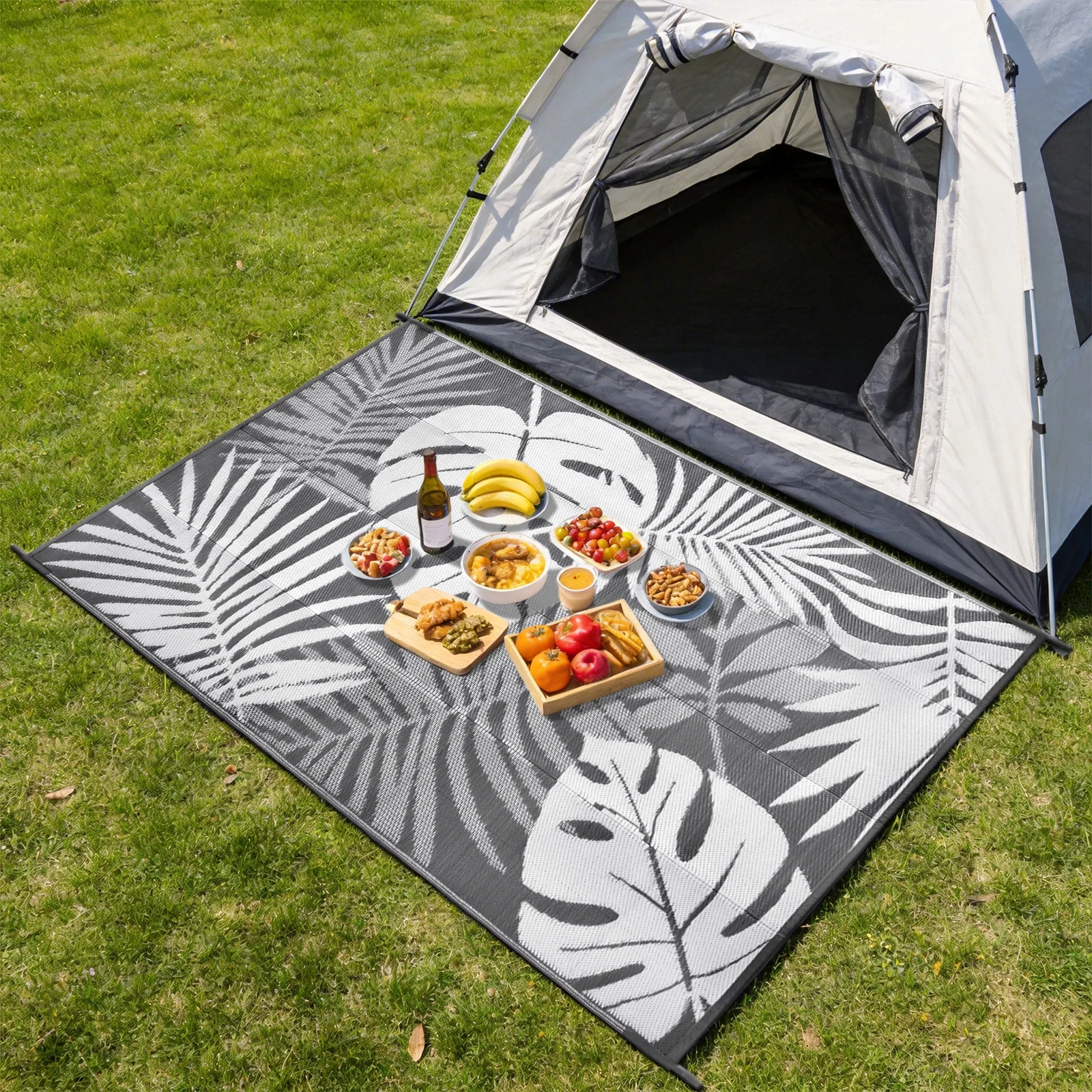 Double-Sided Outdoor Waterproof Reversible Mats Plastic Straw Patio Rugs PP Material Double Layer Woven Carpet Family Picnic Mat