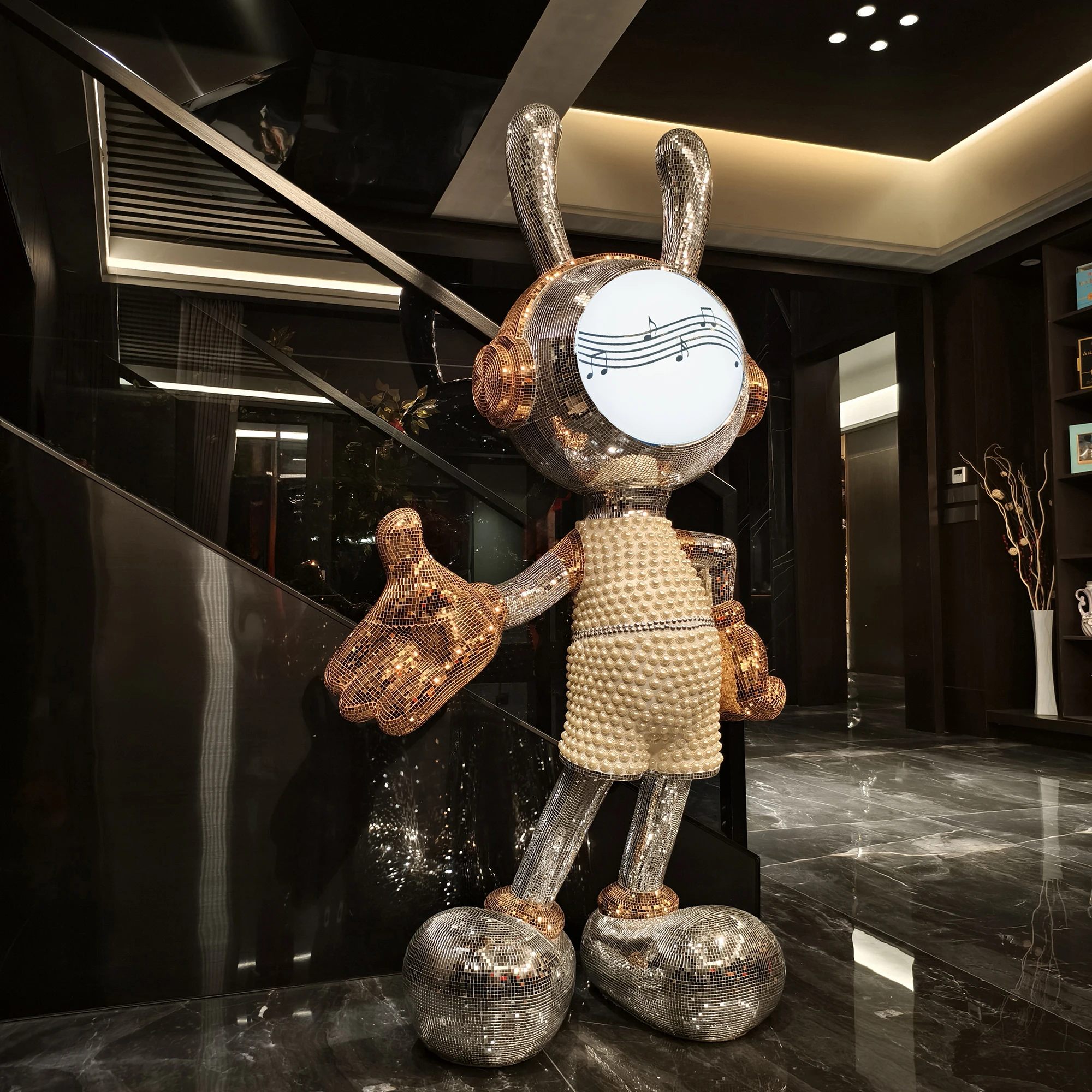 Welcome Space Rabbit Mickey Floor Ornament with Light Bluetooth Audio Company Hotel Opening Villa Hall Decoration