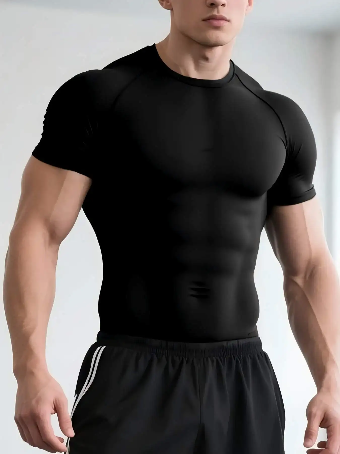2026 Men's Sport Compression T Shirt Solid Color Summer Breathable Quick Dry Gym Workout Comfortable Athletic Tee