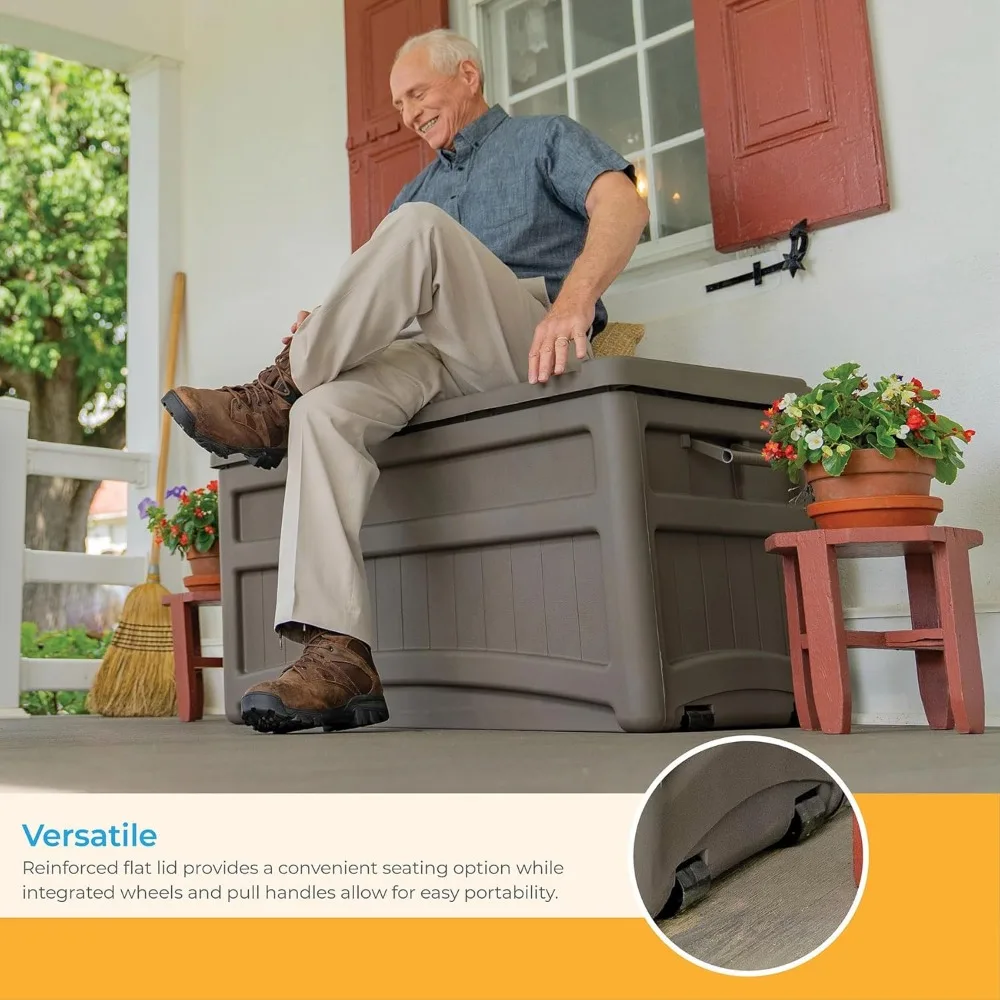 صندوق تخزين على سطح السفينة من الراتنج سعة 73 جالونًا مع عجلات ومقابض ومقعد - حل تخزين خارجي عالي التحمل للطوابق والساحات #5