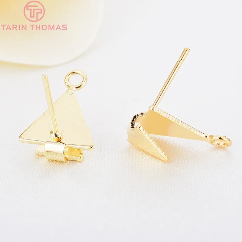 (2276)10PCS 11x15MM 24K Gold Color Plated Brass Double Triangle Stud Earrings High Quality DIY Jewelry Making Findings