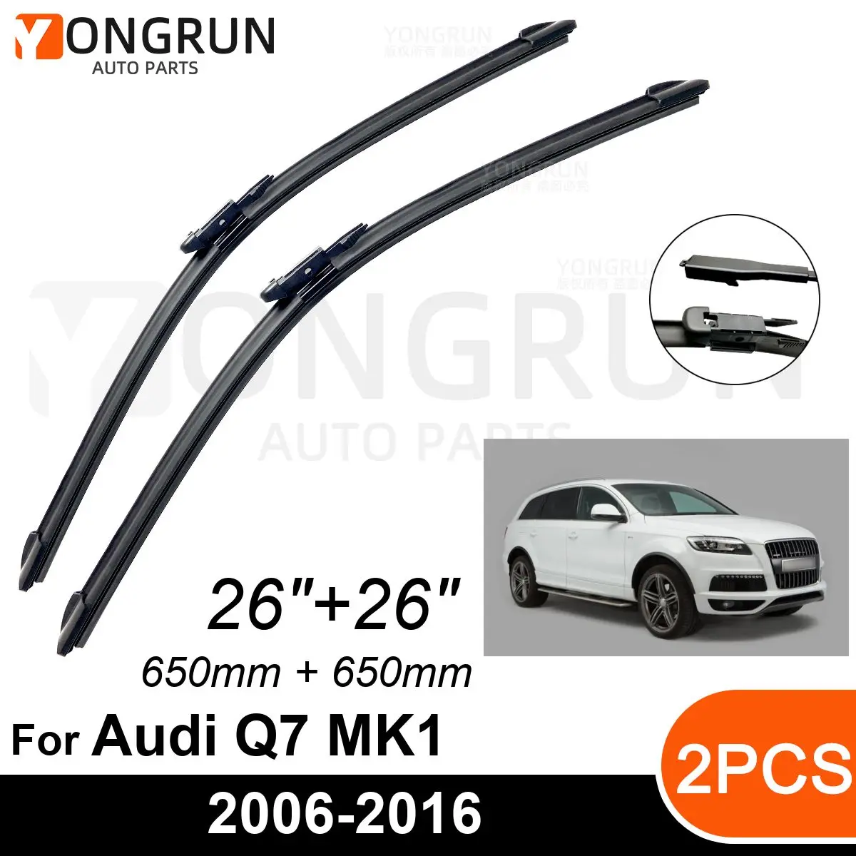 

Car Front Windshield Wipers For Audi Q7 MK1 2006-2016 Wiper Blade Rubber 26"+26" Car Windshield Windscreen Accessories