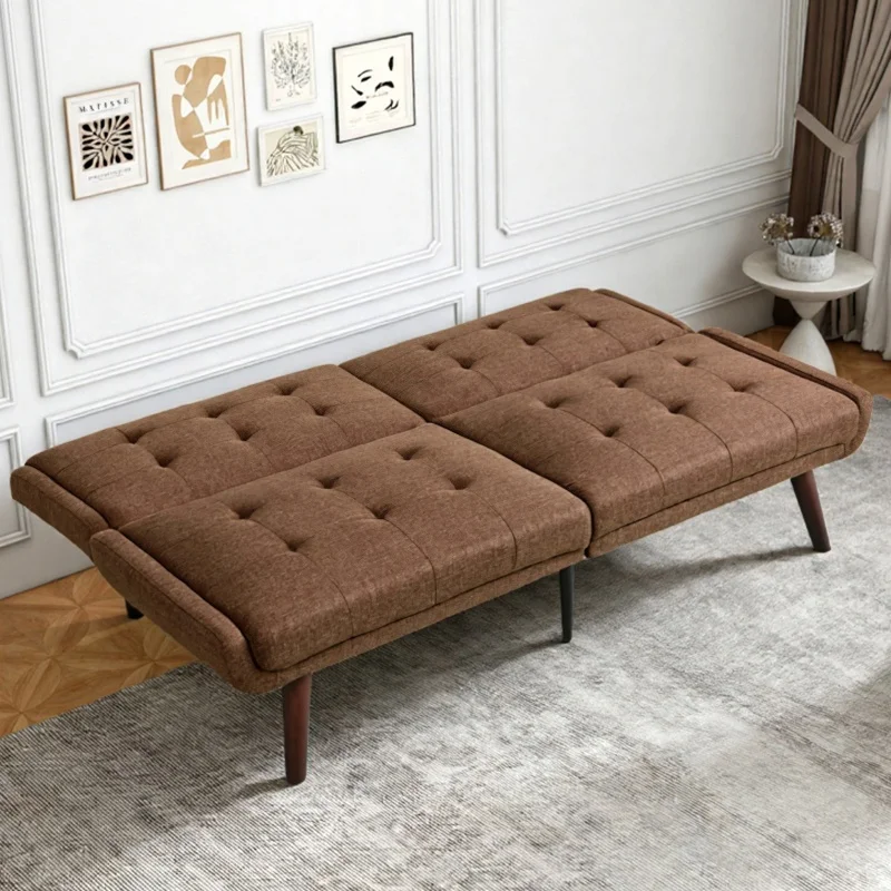 63-Inch convertible futon sofa bed 5-position adjustable backrest, tufted backrest, linen foam-filled sofa bed