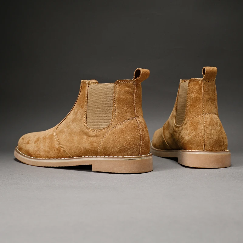 Moda Zamszowe buty pustynne Mężczyźni Wysokie buty Chelsea Skórzane buty codzienne Męskie buty wsuwane na niskim obcasie Buty robocze na zewnątrz Mężczyzna — zdjęcie 6