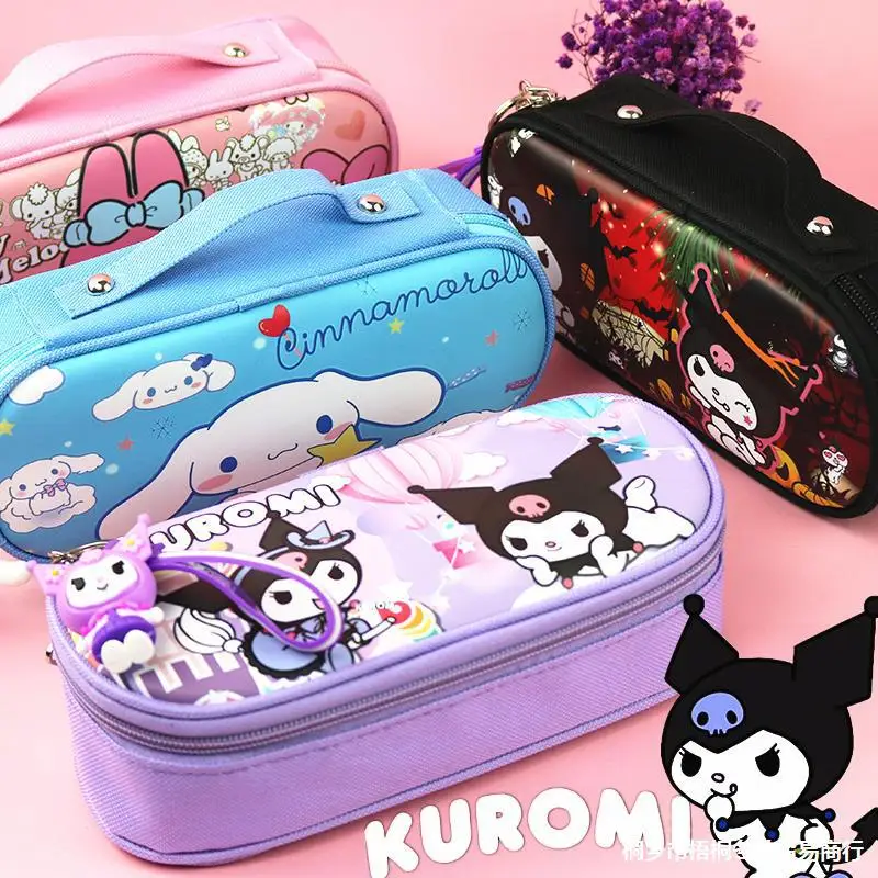 Sanrio Hello Kitty Kuromi My Melody Cinnamoroll Melody Pen Bag Girl Cute Pencil Cases Bag Cartoon Lock Box Korean Stationery