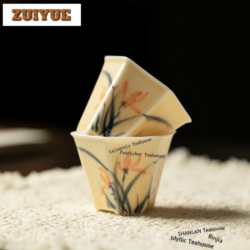 

2pc/lot Hand-painted Orchid Teacup Retro Tea Bowl Set Of Cups Tea-tasting Personal Cup Jianzhan Master Cups Chinese Tea Set 30ml