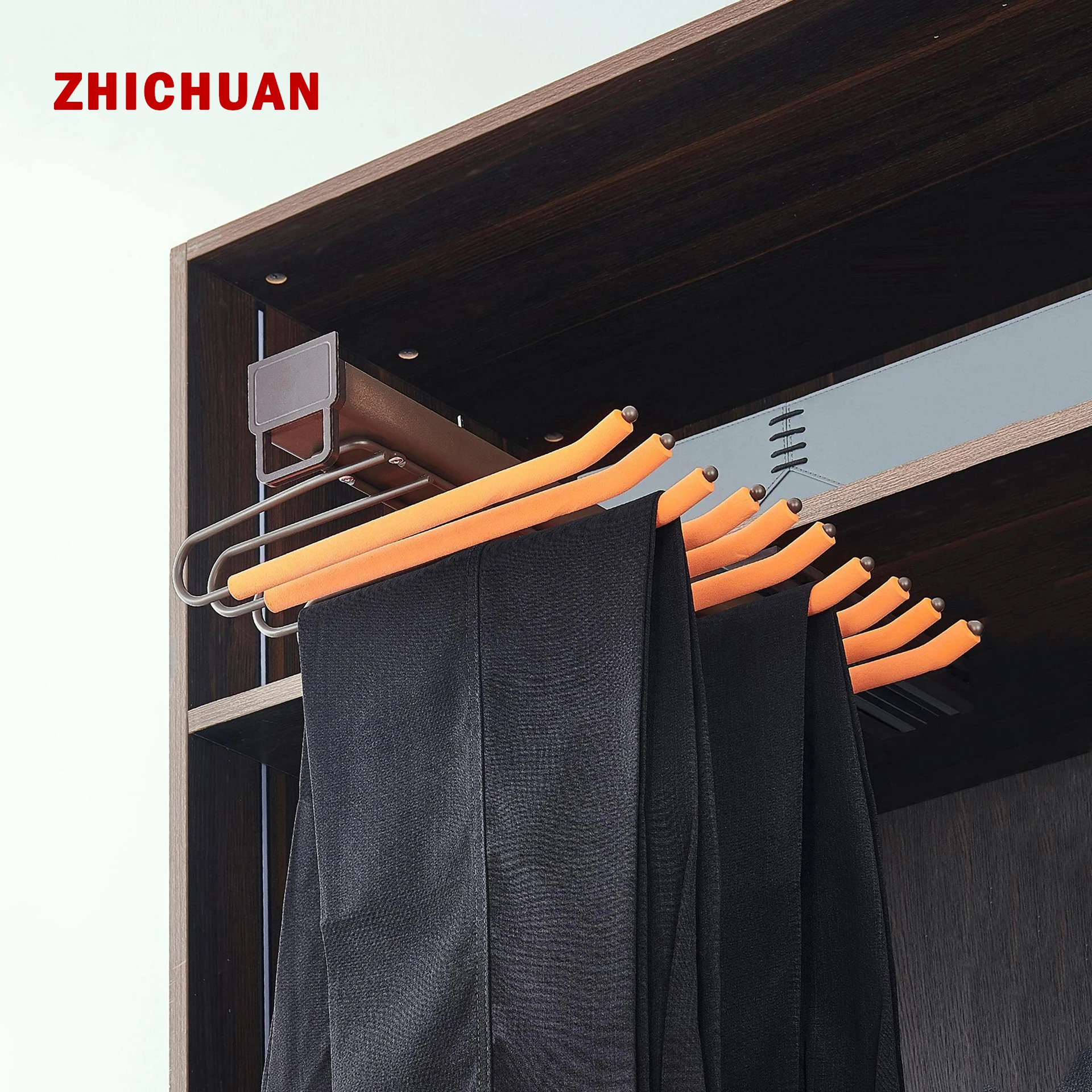 Modern side-mounted aluminum alloy wardrobe soft-closing pull-out non-slip pants rack rubber shock-absorbing pants rack