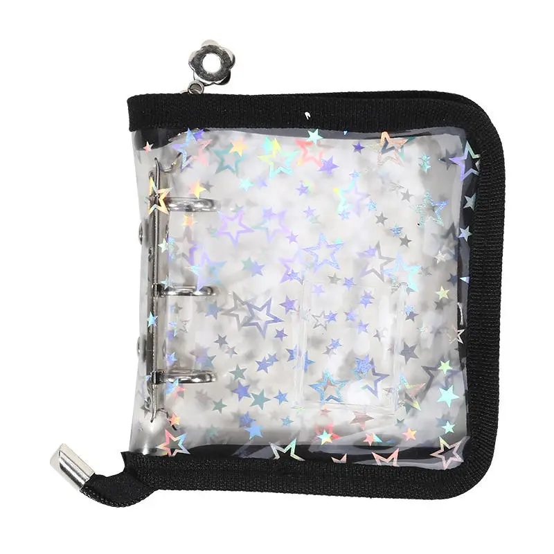 

Mini 3 Holes Laser Stars Binder Cover Metal Zipper DIY Collect Book 20pcs Sleeves For 3 Inch Postcards Idol Kpop Cards