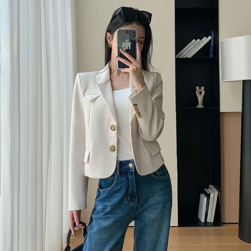 Short Suit Jacket For Women\'s Spring And Autumn 2024 New Beige Casual Fashion Lapel Jacket