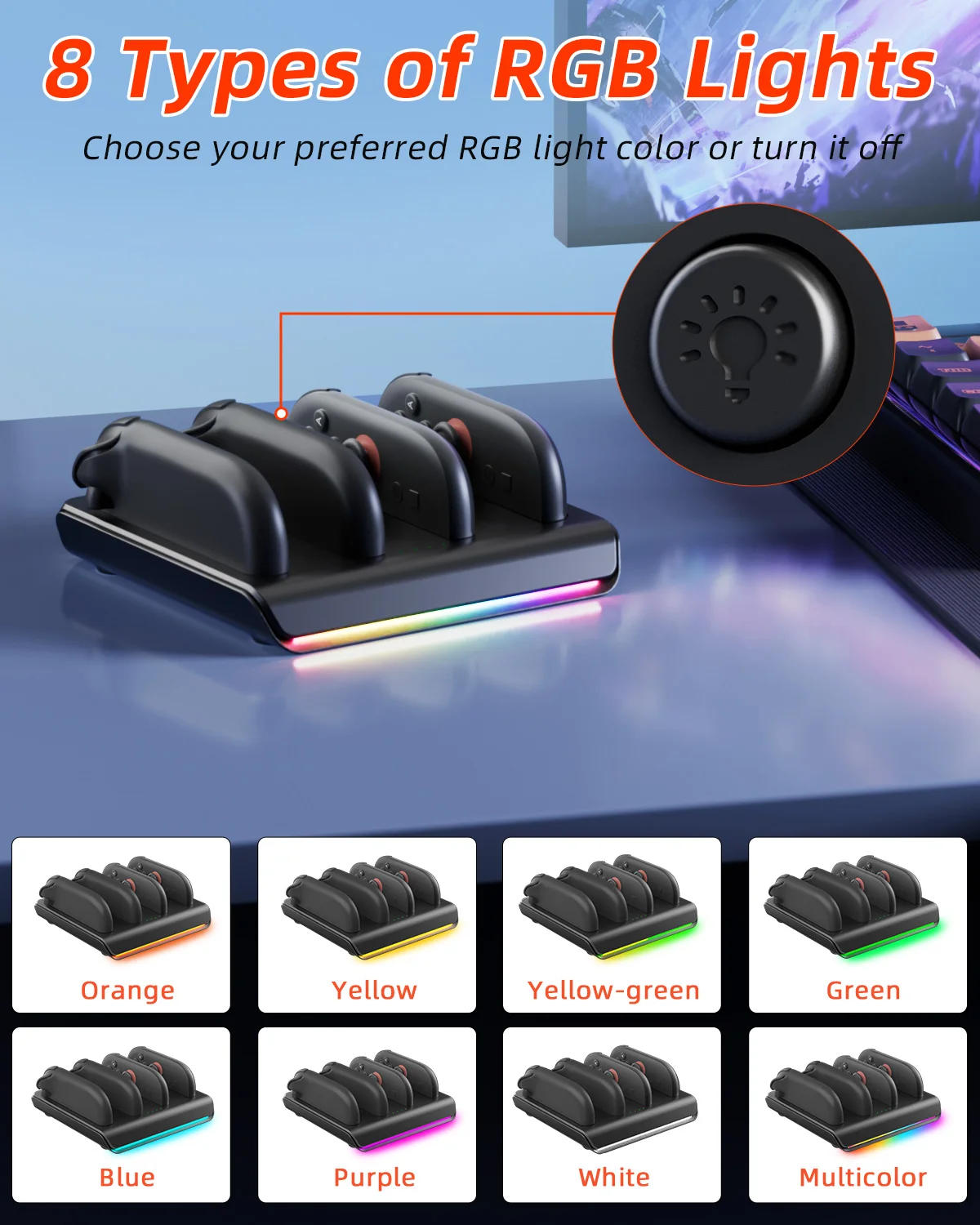 للتبديل 2 وحدة تحكم شاحن حوض دعم 4 Joycons المحمولة RGB قاعدة شحن حامل محطة للتبديل 2 الملحقات