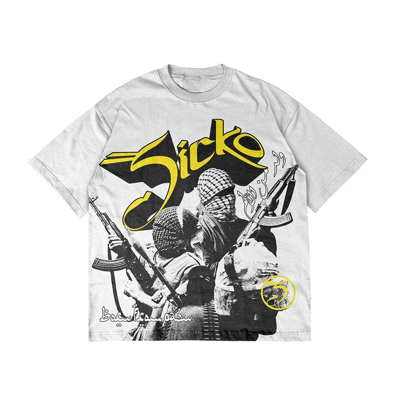 Vintage Men\'s Y2K Sicko T-Shirts Print Tees Summer Tops Casual Loose T Shirts Male Clothing O-Neck Hot Hip Hop Street Sweatshirt