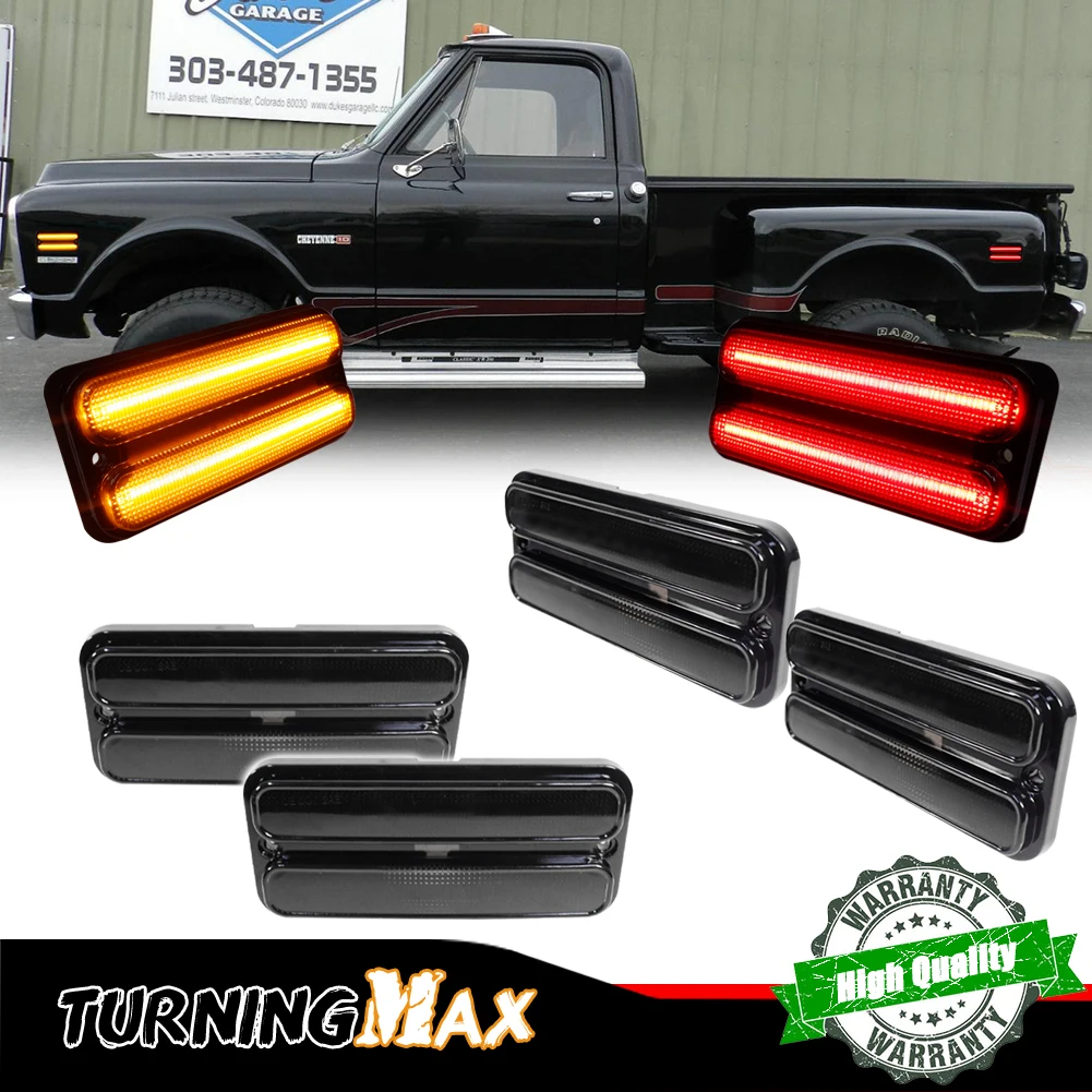 Amber / White / Red LED Front & Rear Bumper Side Marker Indicator Lights For 1968-1972 Chevy & GMC Pickup Trucks 12V