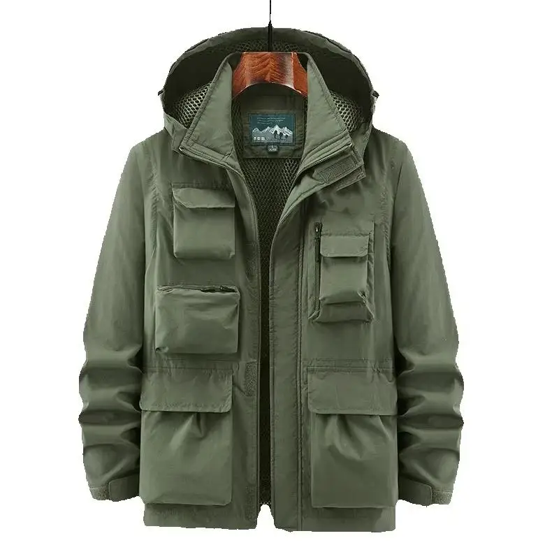 Outdoor Men's Military Green Waterproof Coat Mountain Climbing And Adventure Tourism Multi Pocket Safari Jacket Top