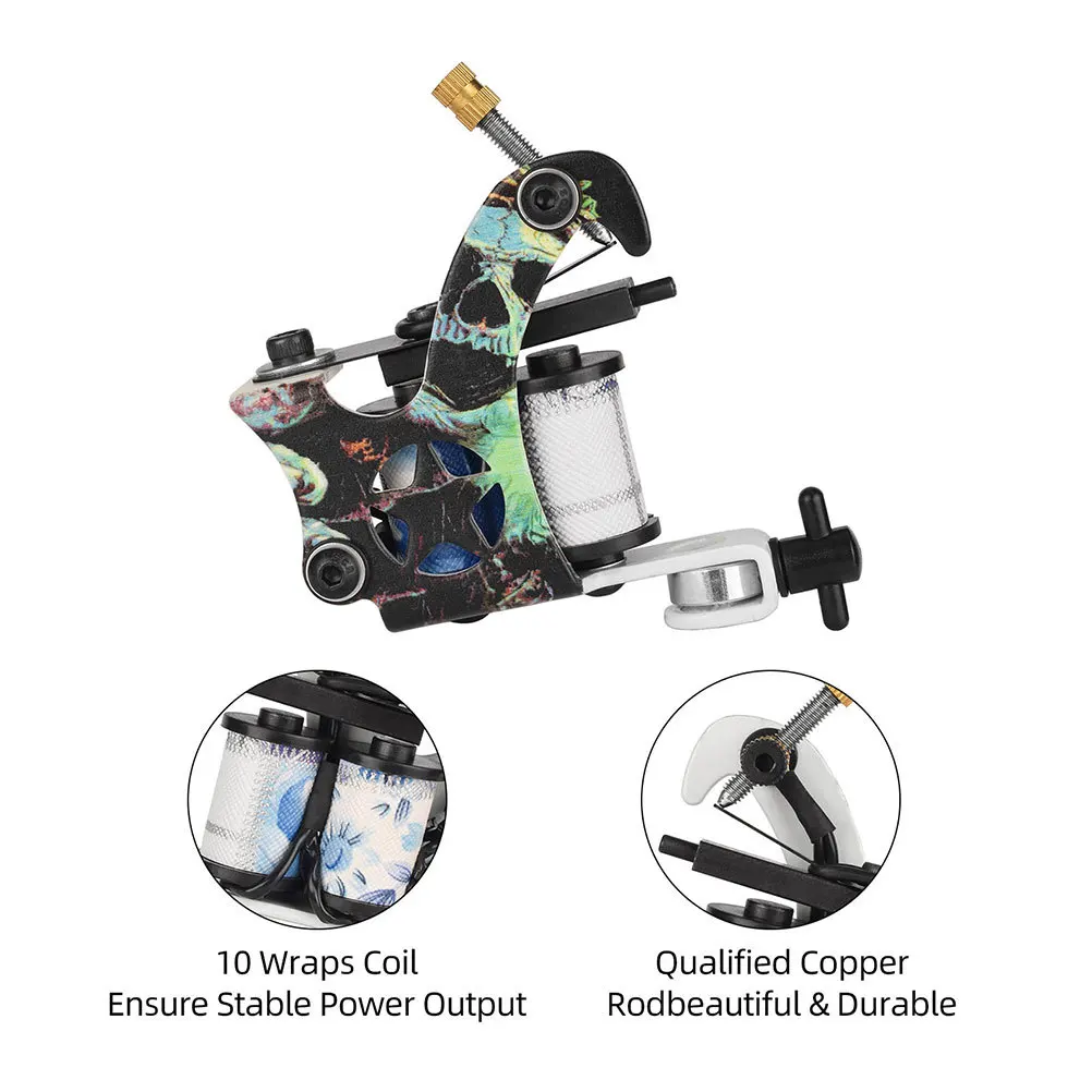 

1pc Five Point Skull Coil Tattoo Machine Handmade Durable Lightweight Iron Frame Ergonomic Design Stable Operation For