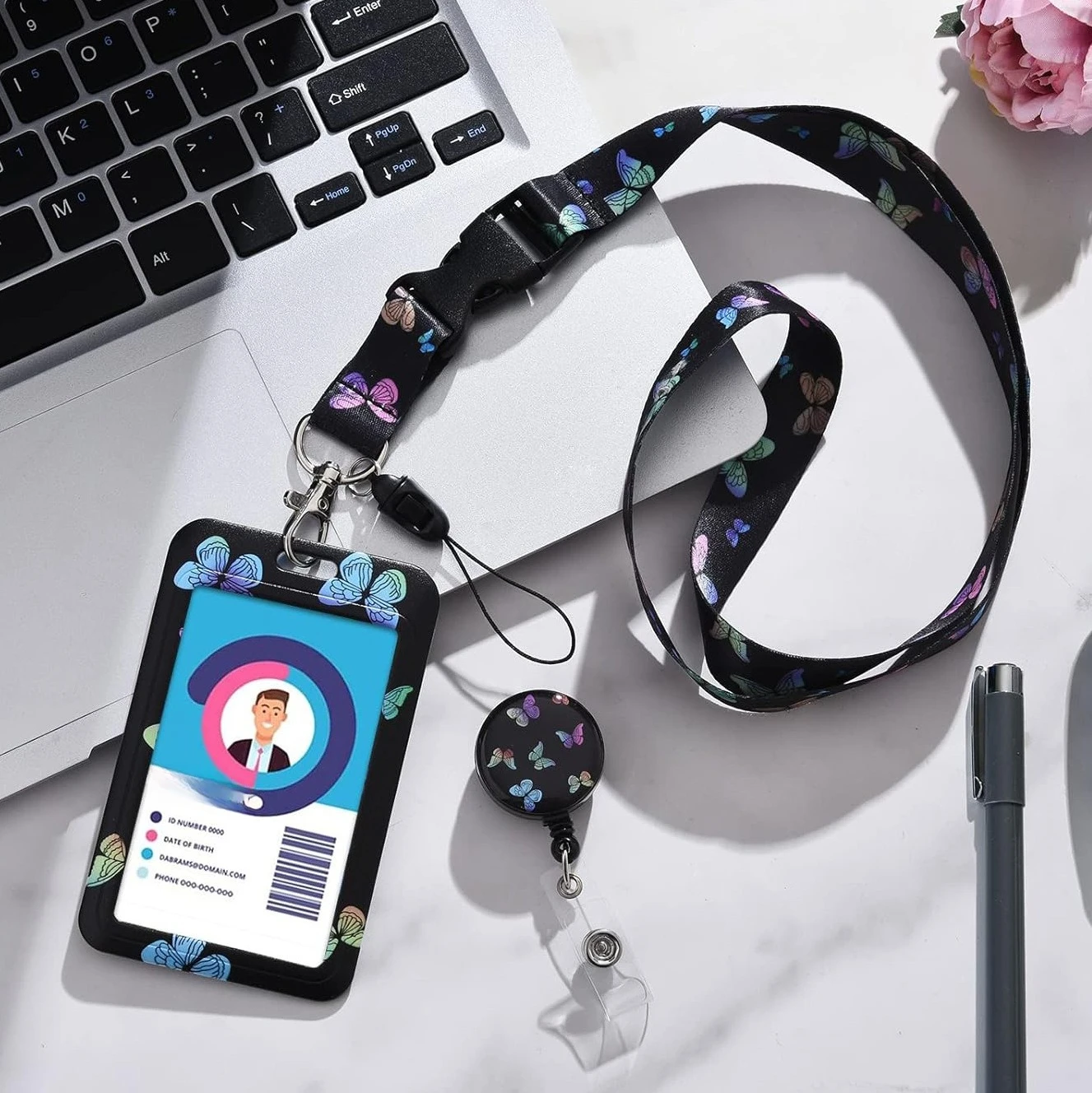 

Black ID Working Card Cover Case with Retractable Badge Reel Lanyard ID Name Badge Holder Chest Tag Work Pass Card Sleeve