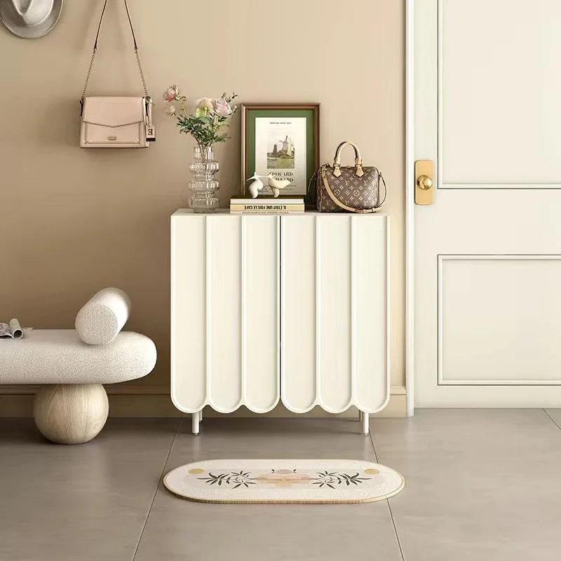 Cream wind light luxury household door against the wall into the home multi-layer large-capacity balcony locker