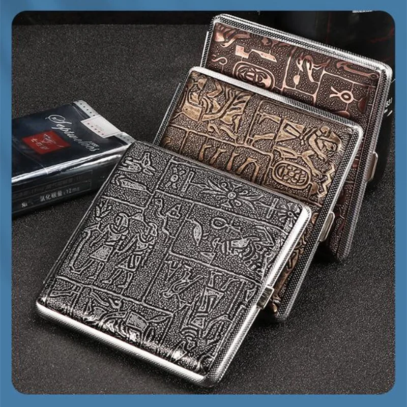 Leather Cigarette Box, Cigar Case, Metal Smoking Accessories, Tobacco, Lady Storage Cover, Hold Gift for Men, 20 Sticks