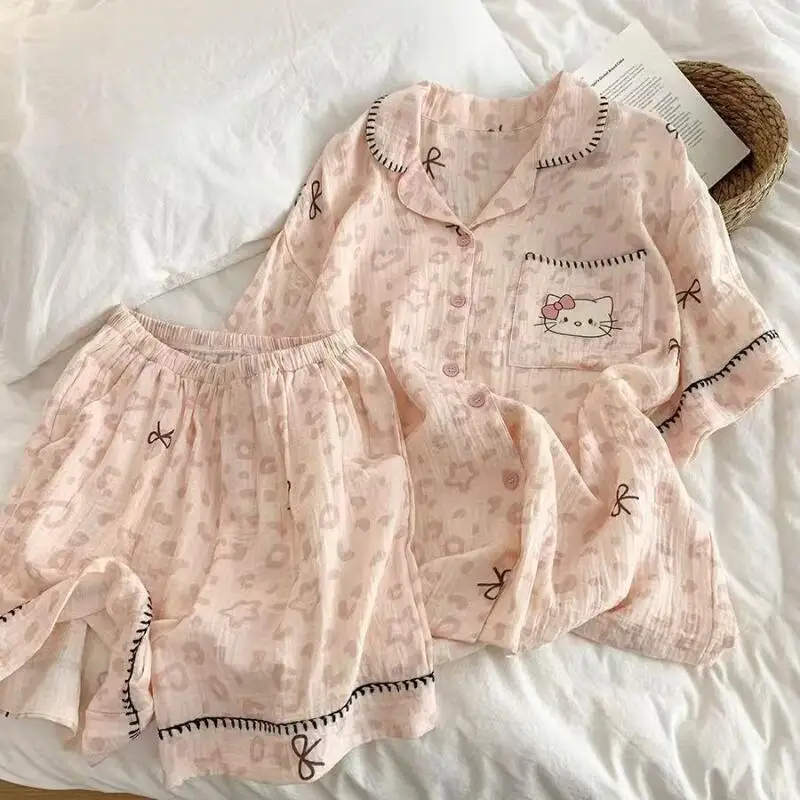 

Korean Fashion Women's Short Sleeved Shorts Pajamas Summer Youth Loose Suit Cartoon Anime Girl Home Clothes Skin Friendly Soft