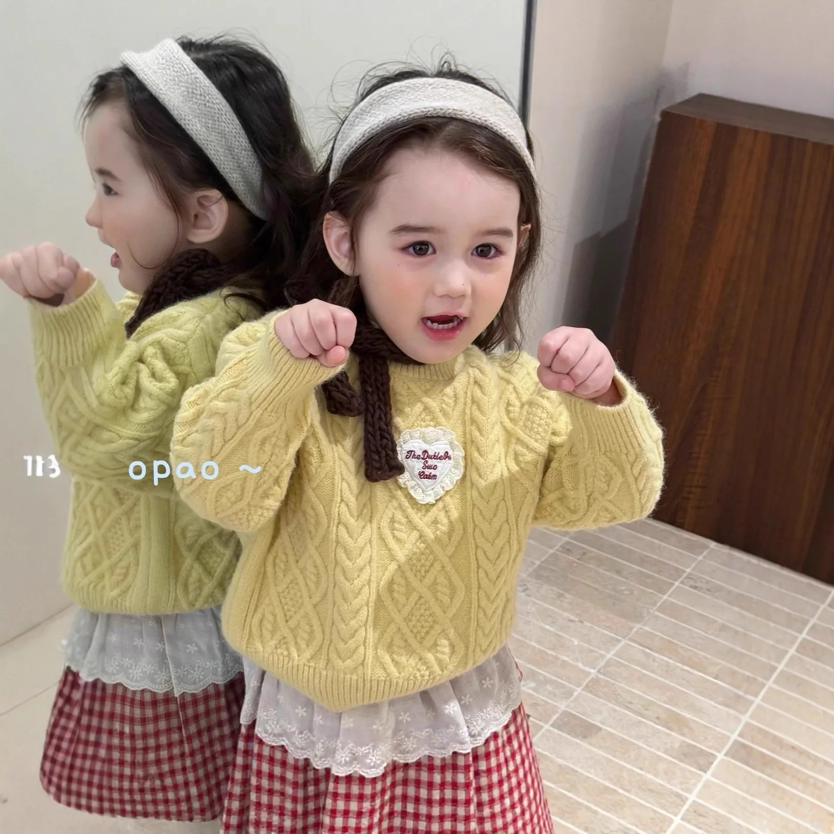 سترة سميكة بلوفر عصري محبوك سترة الأطفال الفتيات ملابس الخريف الكورية فضفاضة عادية حلوة لطيف الصلبة #6