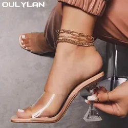 Oulylan Transparent Heel Slippers Fashion Lady Shoes Sexy Slippers 2024 New PVC Jelly Slippers Open Toed High Heels Women