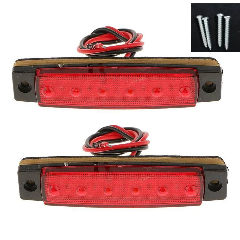 2 uds luces de posición laterales 6LED luz trasera de freno de giro sellada roja con tornillos de montaje para camión remolque RV barco 100x20x8mm ABS