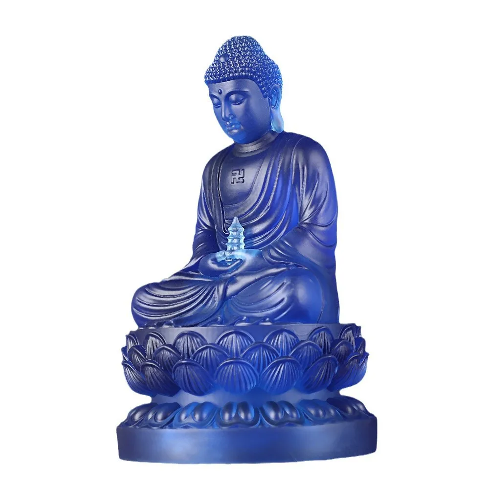 Cz  statue resin ornaments three treasures  medicine buddha for home living room home worship ancestral hall blue glazed