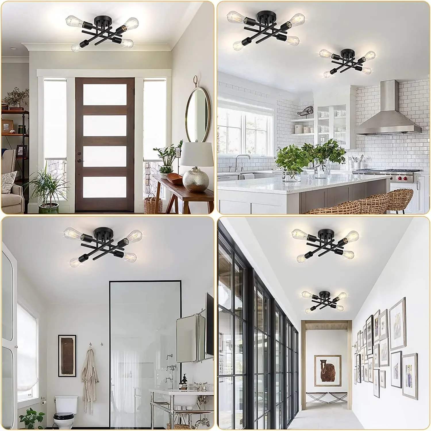 Lampu Langit-langit 4 Lampu Semi Flush Mount Lampu Langit-langit Lampu Langit-langit Lampu Sputnik untuk Dapur Ruang Keluarga Kamar Mandi