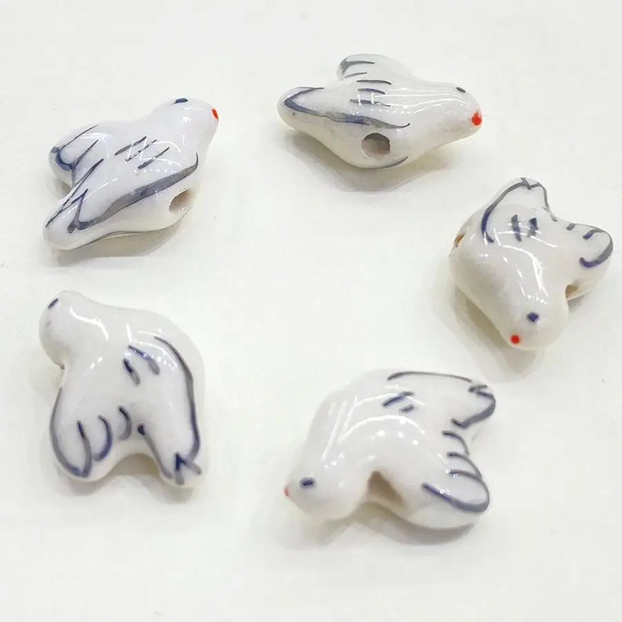 5PCS 19MM Pigeon Dove Ceramic Loose Beads DIY Jewelry Making Accessory Hand Paint Peace And Love Multicolor White Bird