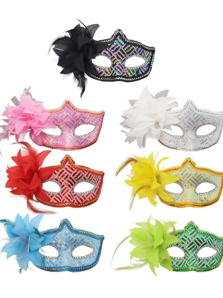 Masque pour les yeux Sexy plume paillettes bal de mascarade vénitien Halloween fête déguisement accessoires de déguisement dame masque facial