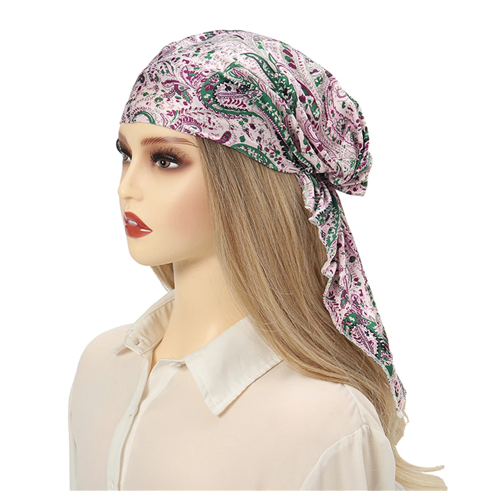 

Модный женский цветочный принт, предварительно завязанный тюрбан, мусульманский платок, шляпа, внутренний хиджаб, капот, тюрбан, шапки, индийская повязка на голову, шапки для женщин