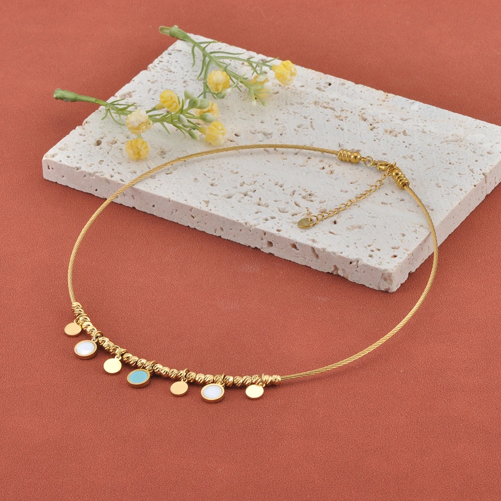 JeeMango الأزرق شل الحب القلب حبة الفولاذ المقاوم للصدأ المرأة المختنقون قلادة PVD مطلي متعدد نمط خاتم هدايا مجوهرات أنيقة N25173