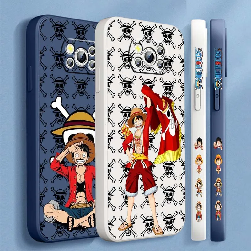 

One Piece Anime Red D. Luffy For Xiaomi Mi Poco X3 X4 X5 X6 M4 M5 M6 F4 F5 F3 GT Pro 5G Liquid Left Rope Phone Case