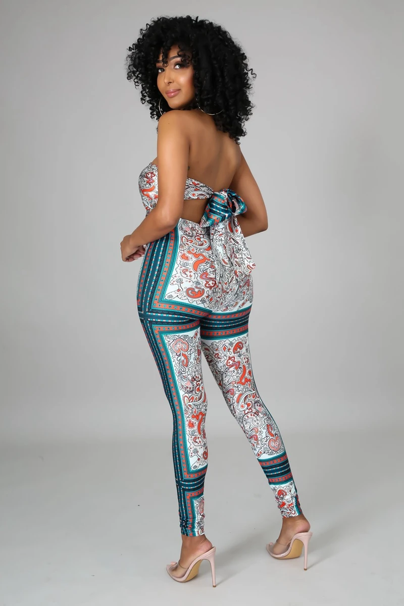 Elegante senhora impresso 2 peça outfits sem alças colheita superior e calças magras ternos 2025 verão sexy clube rua esportes agasalhos