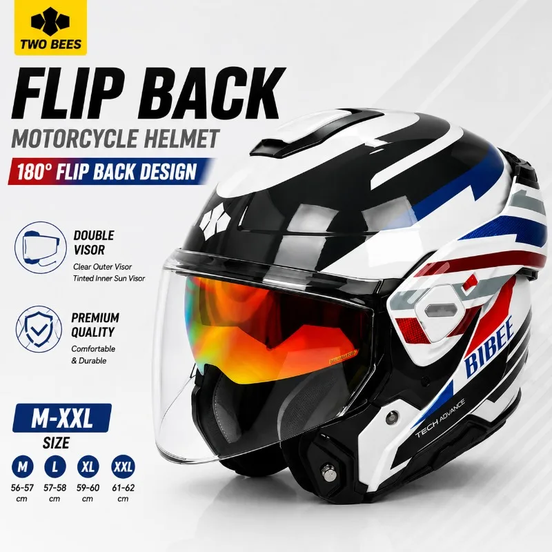 Flip Back Motorcycle Helmet Men Women Modular Full Face Helmet Double Visor Retro Cruiser Touring Riding Helmet M XXL