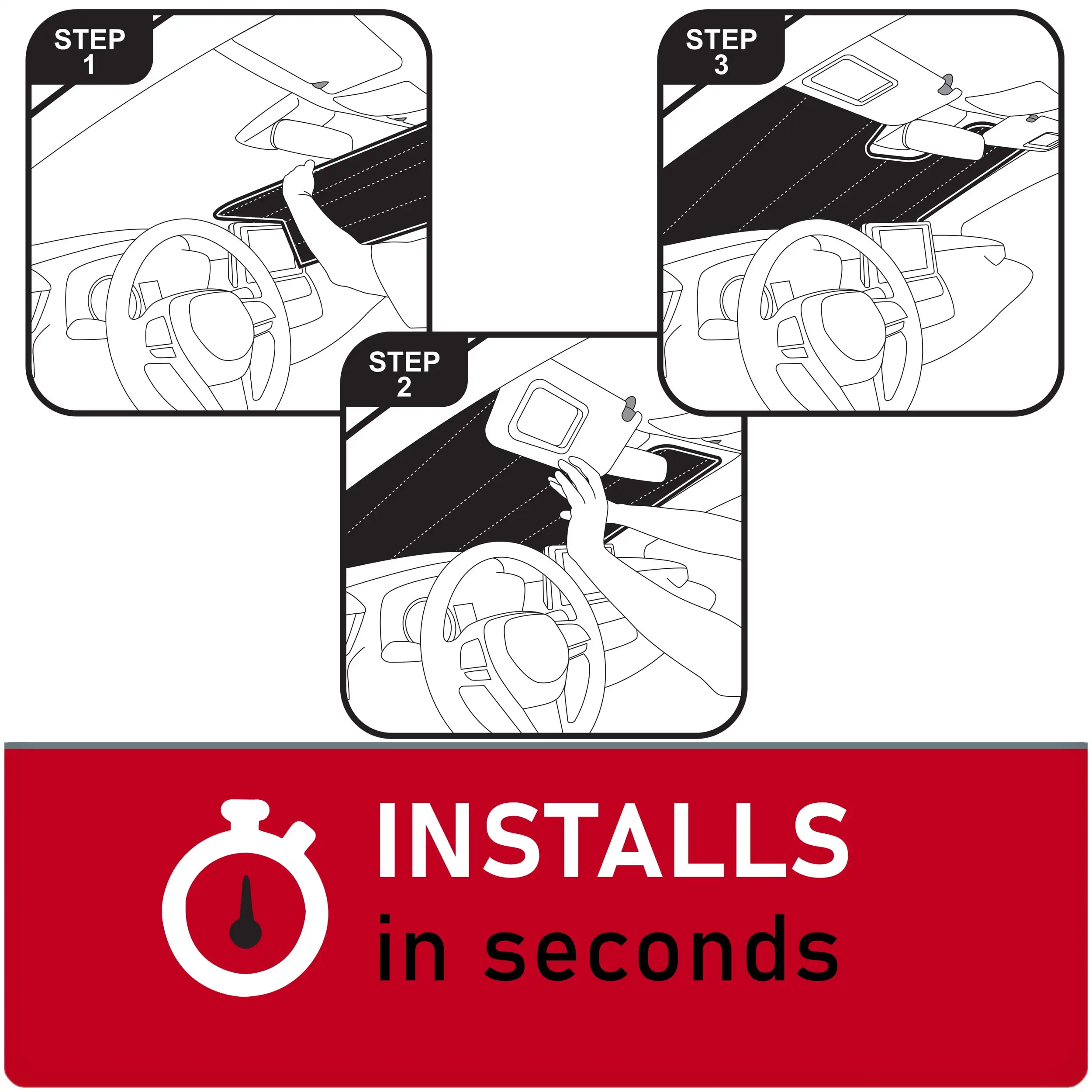 The white folding automatic sun visor with black trim effectively reduces the temperature inside the car.