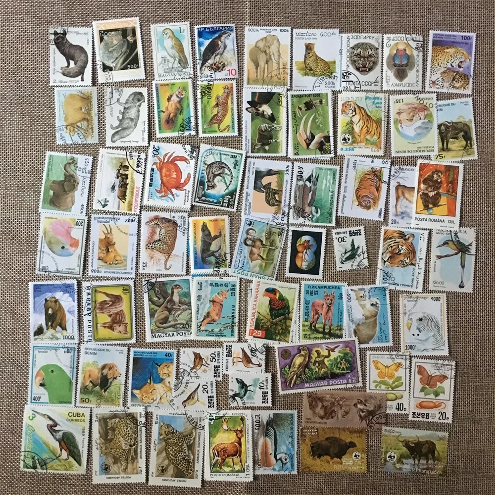 

50 шт./компл. дикие животные, все разные из многих стран, без повторения с почтовыми марки для коллекционирования