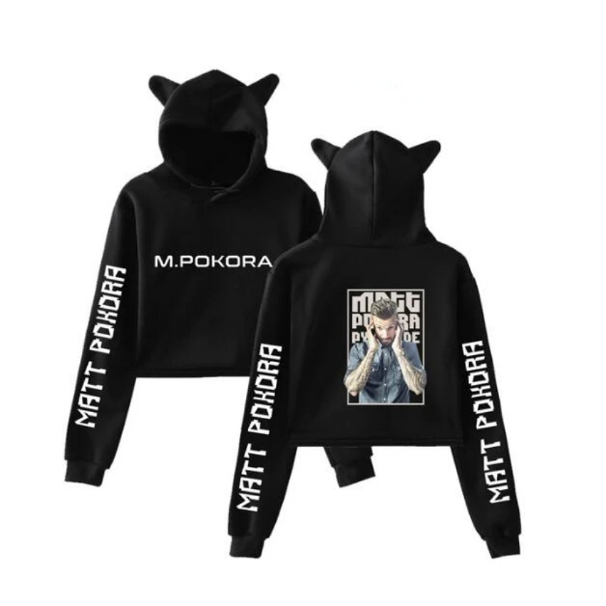 

Rapper M. Pokora Crop Top Hoodie Long Sleeve Harajuku Cropped Sweatshirt Kawaii Cat Ear Pullover Women Tops Streetwear Clothes